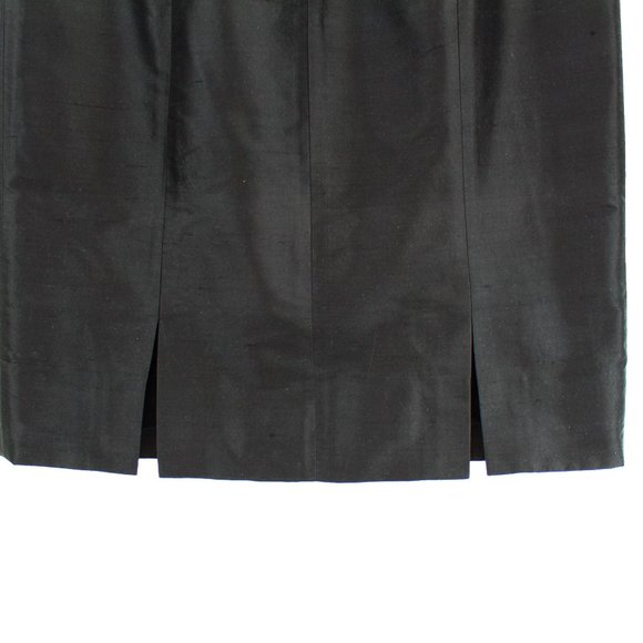 Jill Stuart Black Silk Pencil Skirt Velvet Flower Waistband Ribbon Detail M/6/ 8 - Picture 4 of 6